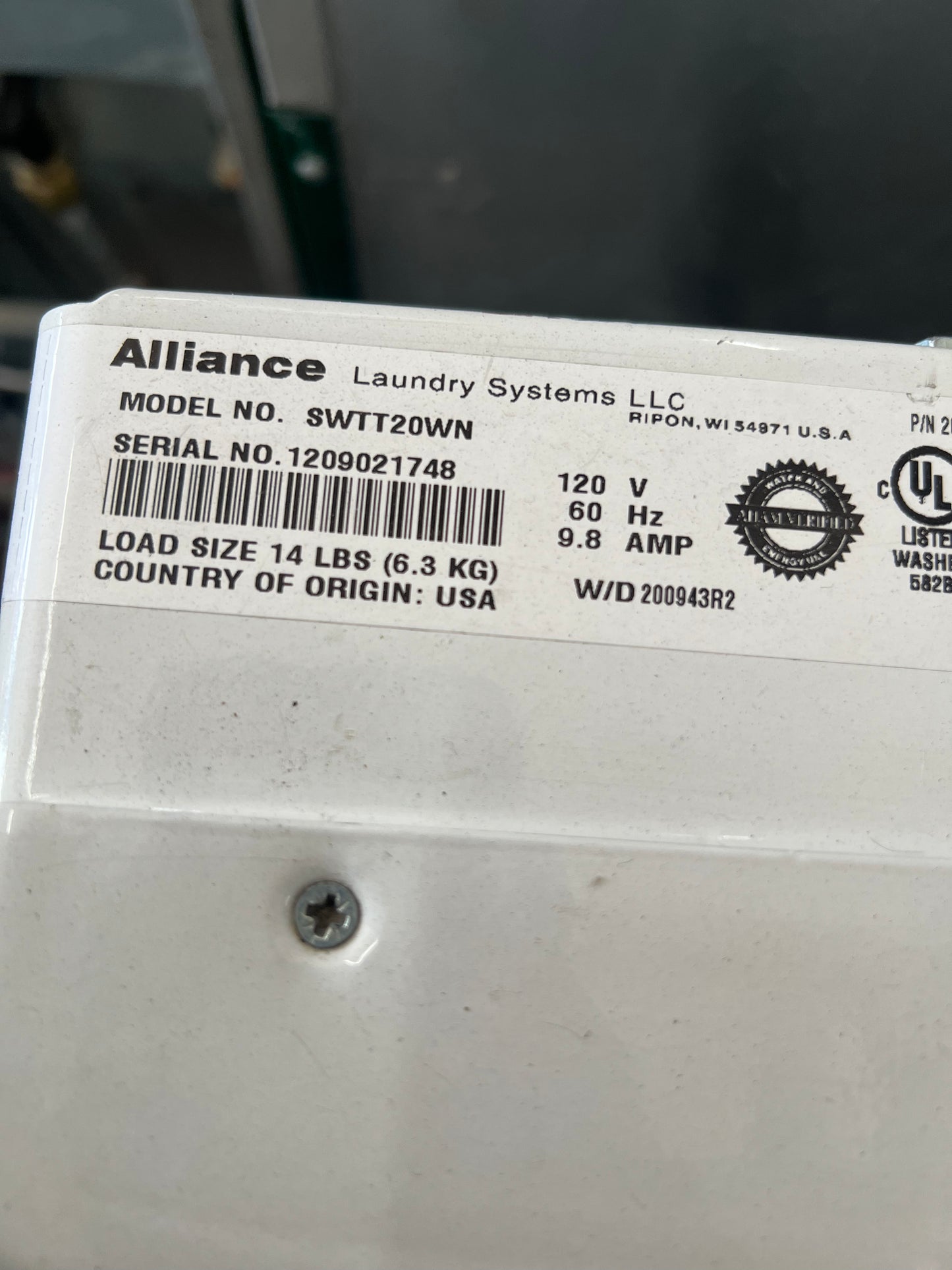 Speed Queen Commercial Top Load Washer In White, Coin Box, SWTT20WN, 444297