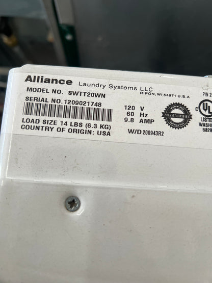 Speed Queen Commercial Top Load Washer In White, Coin Box, SWTT20WN, 444297