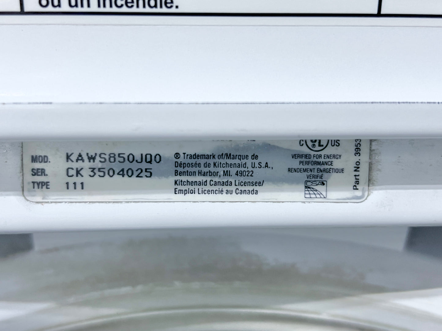 Kitchenaid Top Load Washer , KAWS850JQ ,  27 Inch , White , 373816