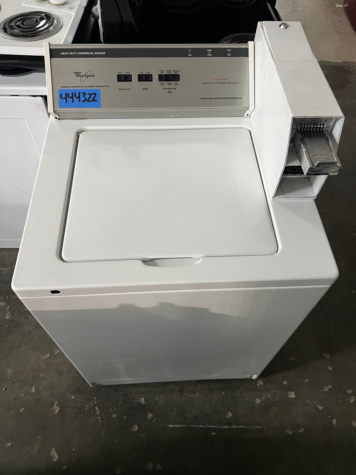 Whirlpool Commercial Top Load Washer In White With Coin Box In White, CAM2762KQ0, 444322