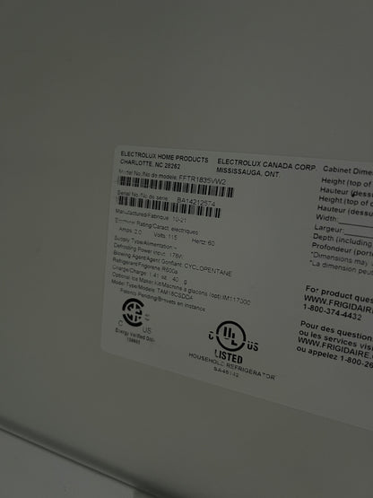 Frigidaire 30 Top Freezer Refrigerator In White, FFTR1835VW2, 444324