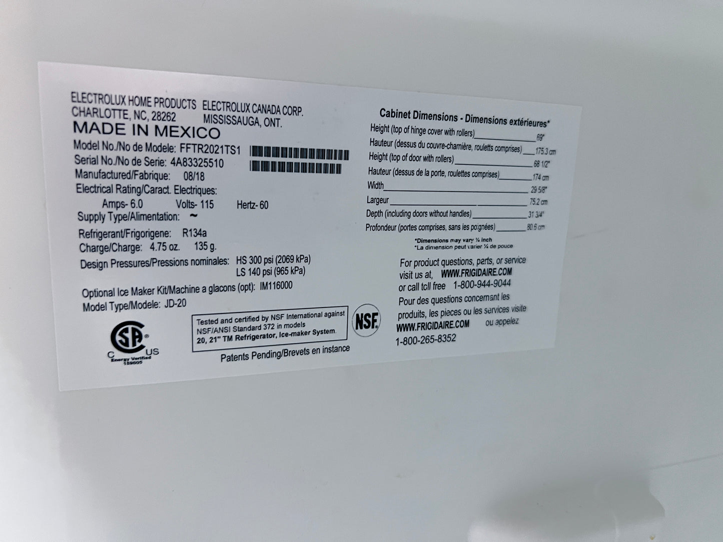 Frigidaire Top Freezer Refrigerator Stainless Steel FFTR2021TS1 , 30 Inch 373823
