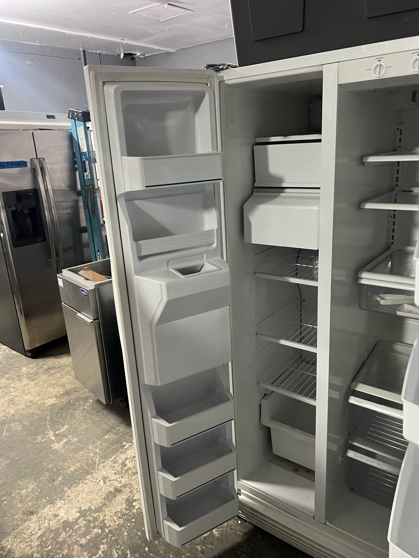 Whirlpool 36 Side By Side Full Depth Refrigerator In Off White With Ice Maker, SS25AEXHW01, 444332