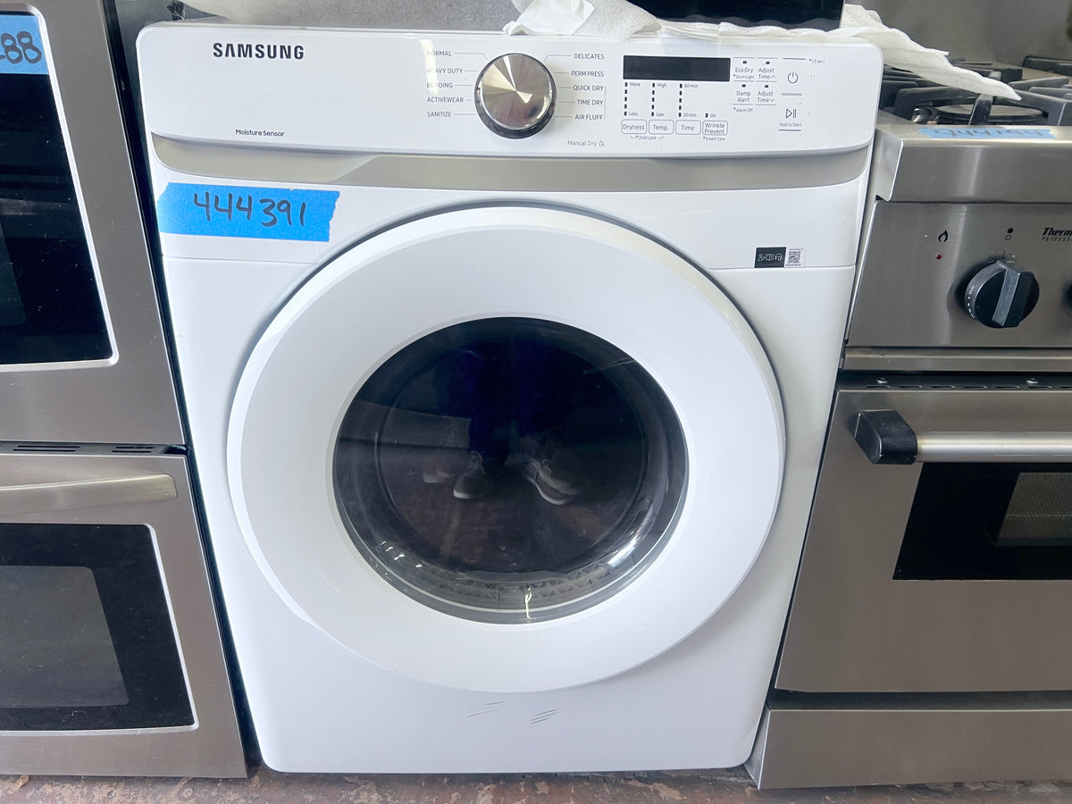 Samsung  DVE45T6000W  Front Load Electric Dryer 7.5 Cu. Ft., 10 Dryer Programs, Smart Care, Sensor Dry, Sanitize, Wrinkle Prevent, Eco Dry, ADA White New Open Box 27 Inch 444391