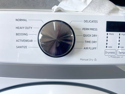 Samsung  DVE45T6000W  Front Load Electric Dryer 7.5 Cu. Ft., 10 Dryer Programs, Smart Care, Sensor Dry, Sanitize, Wrinkle Prevent, Eco Dry, ADA White New Open Box 27 Inch 444391
