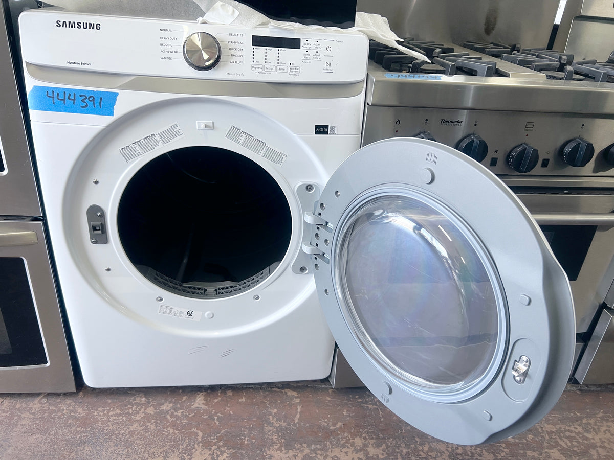Samsung  DVE45T6000W  Front Load Electric Dryer 7.5 Cu. Ft., 10 Dryer Programs, Smart Care, Sensor Dry, Sanitize, Wrinkle Prevent, Eco Dry, ADA White New Open Box 27 Inch 444391