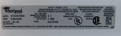 33 Inch Whirlpool Top Freezer Refrigerator Off White Beige GT22DKXGN01 , 20 Cu Ft , 373847
