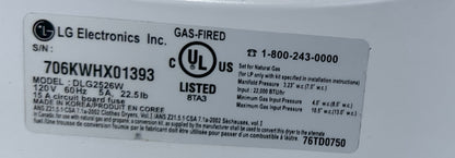 LG  DLG2526W 27 Inch Front Load Gas Dryer Machine 7.0 cu. ft., HE,  White , 373850