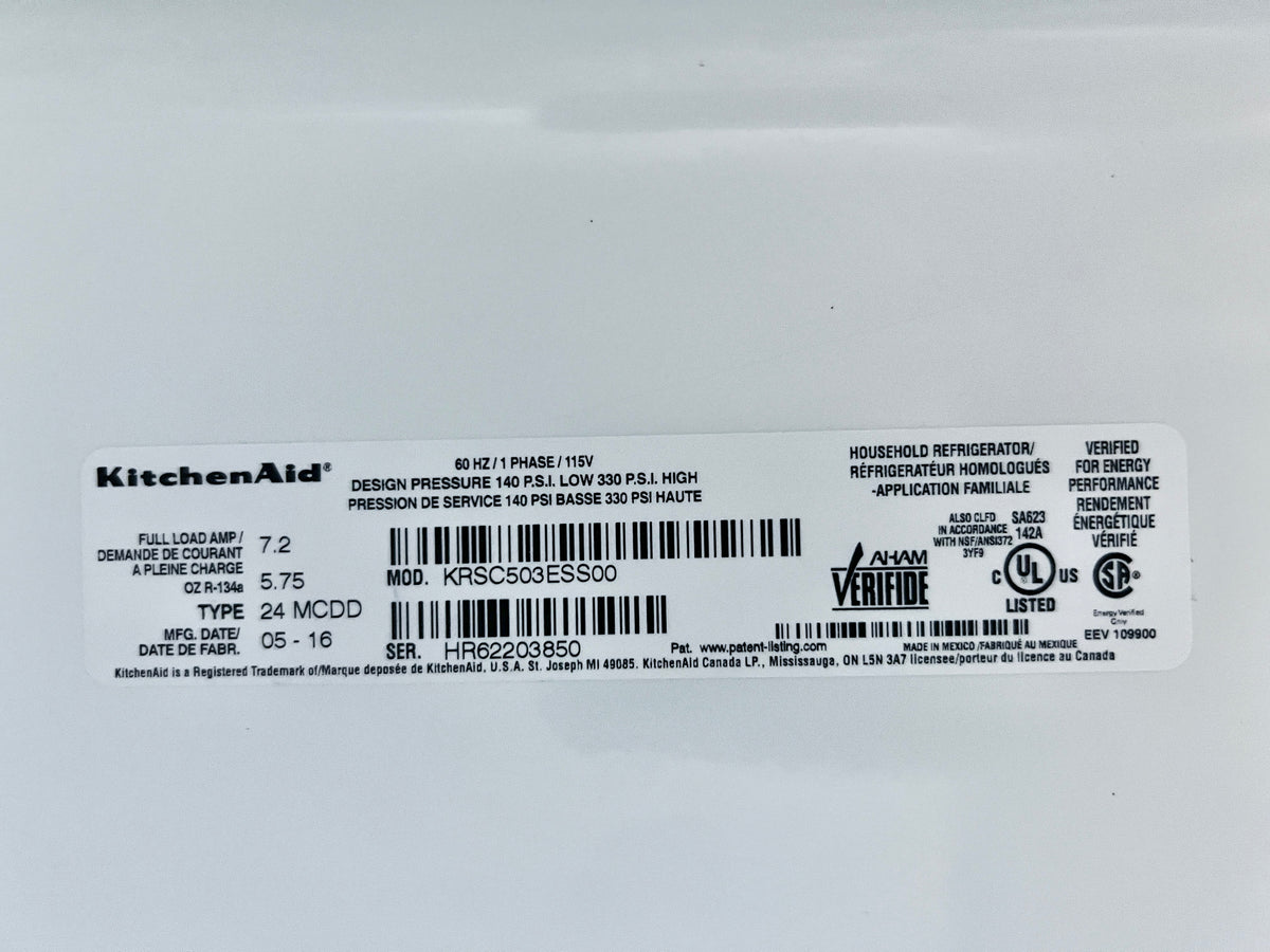 36 inch Kitchenaid Counter Depth KRSC503ESS Side By Side Refrigerator ,Stainless Steel , 373810