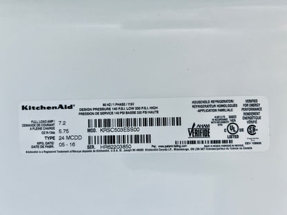 36 inch Kitchenaid Counter Depth KRSC503ESS Side By Side Refrigerator ,Stainless Steel , 373810