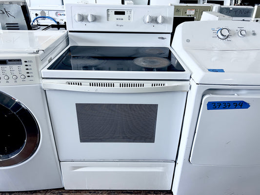 Whirlpool 30 Inch Electric 240V Freestanding Range , 4 Burner Glasstop Element , Bake Broil Oven ,White , 373860