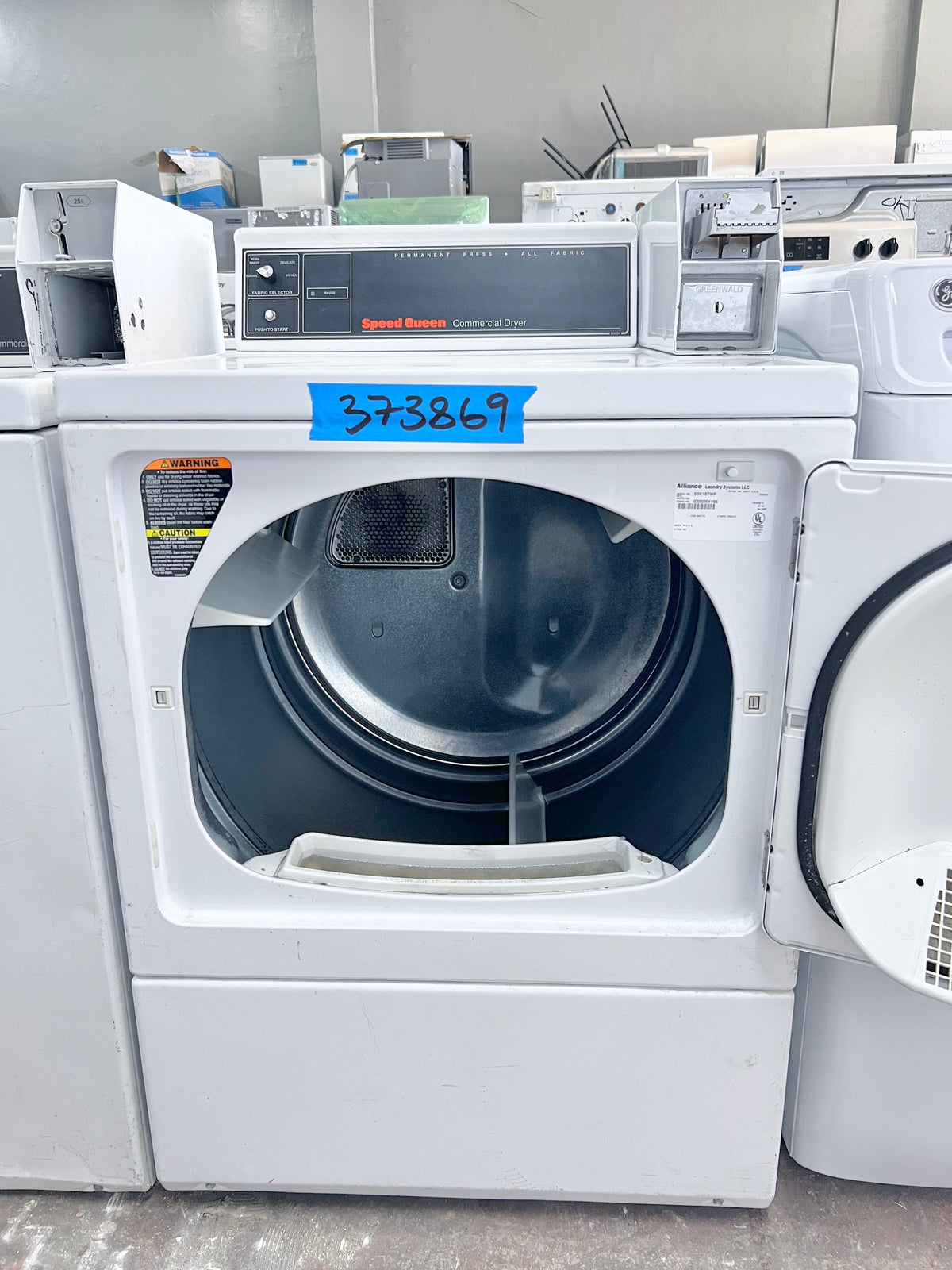 Speed Queen Commercial Coin operated Front Load Electric Dryer 240V White , Coin Slot , SDE107WF , 373869