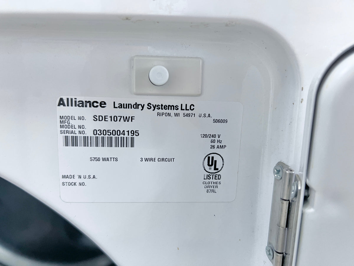 Speed Queen Commercial Coin operated Front Load Electric Dryer 240V White , Coin Slot , SDE107WF , 373869