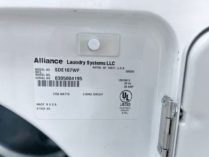 Speed Queen Commercial Coin operated Front Load Electric Dryer 240V White , Coin Slot , SDE107WF , 373869