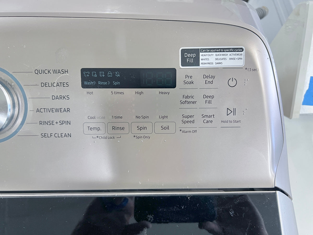 Samsung  WA54R7600AC 28 Inch Top Load Washer , 5.4 Cu. Ft., VRT Plus Technology, Active WaterJet, Swirl+ Tub Interior,  Deep Fill, Super Speed, Smart Care, ENERGY STAR,  Champagne , 373872