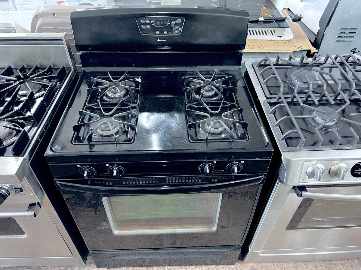 30 Inch Amana Black Gas Range AGR5844VDB2 , 4 Burner , Oven , 373875