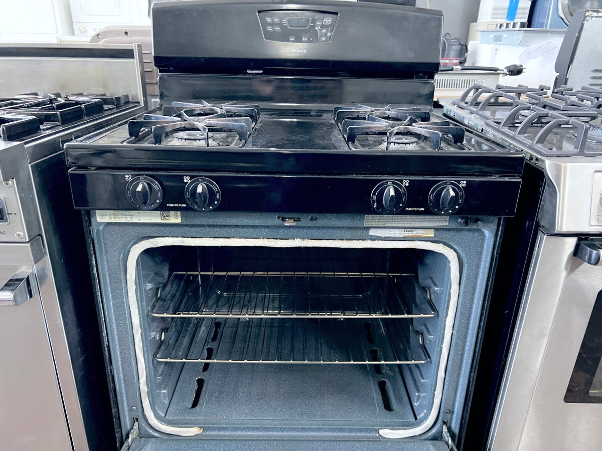 30 Inch Amana Black Gas Range AGR5844VDB2 , 4 Burner , Oven , 373875