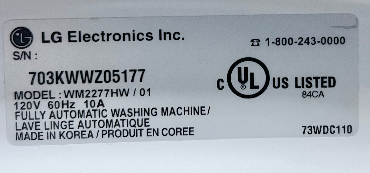 27 Inch LG WM2277HW01 Front Load Washer Machine , High Efficient , Energy Star Rated , White , 373878