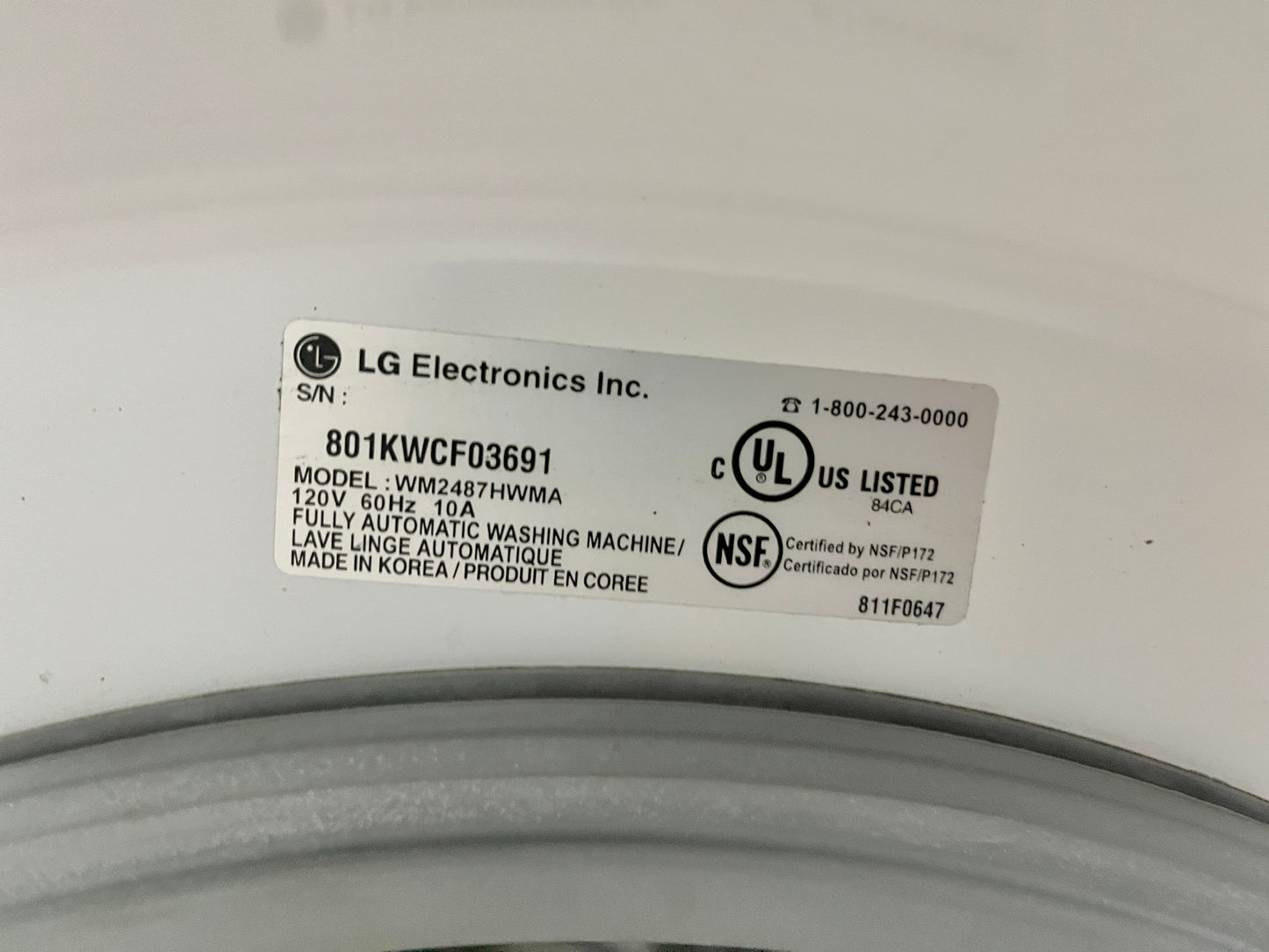 LG Front Load Steam Washer WM2487HWMA , White , Used , 444157