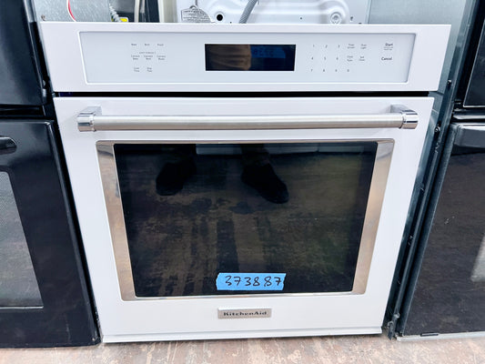 27 inch Kitchenaid Electric Wall Single Oven , White , Convection , 4.3 Cu Ft , Even heat True Convection , FIT , Glass Touch , Self Cleaning , 373887