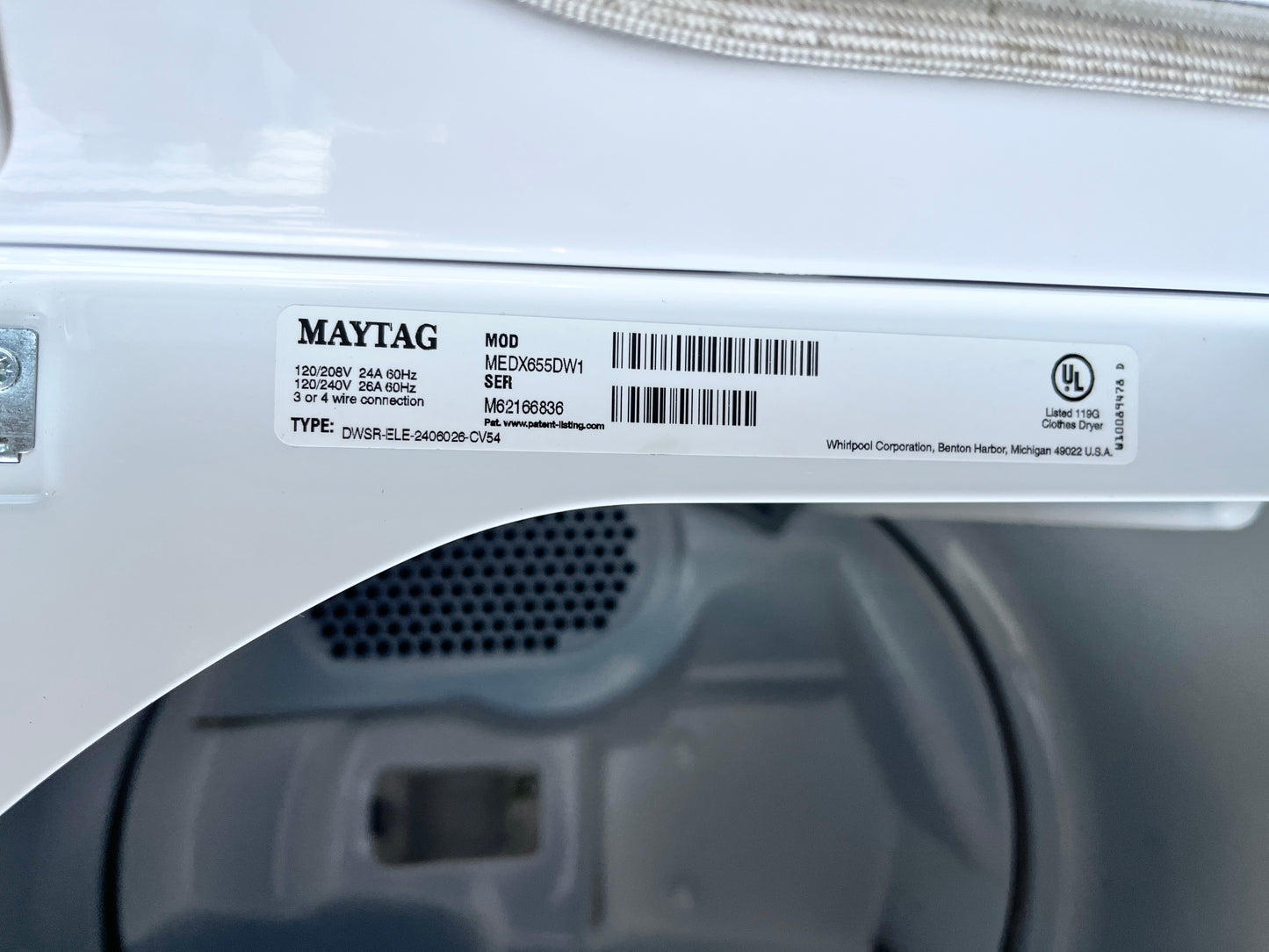 Maytag Electric Front Load Dryer , White , Used , MEDX655DW1, 999447