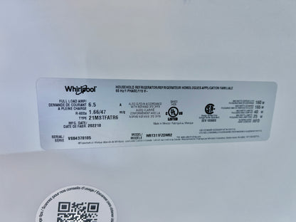 33 Inch Whirlpool Top Freezer White Refrigerator 20.5 Cu Ft , WRT311FZDW02 , 373891