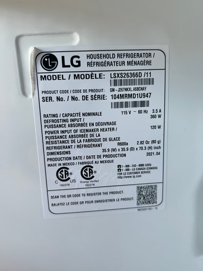 LG LSXS26366D 36 Inch Side by Side Refrigerator Black Stainless Steel , Door in Door , 131315