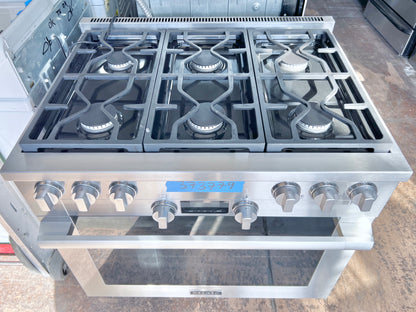 Miele 36 inch HR1134G Gas Range 6 Burners, Simmer, Convection Oven, Stainless Steel  , 373779