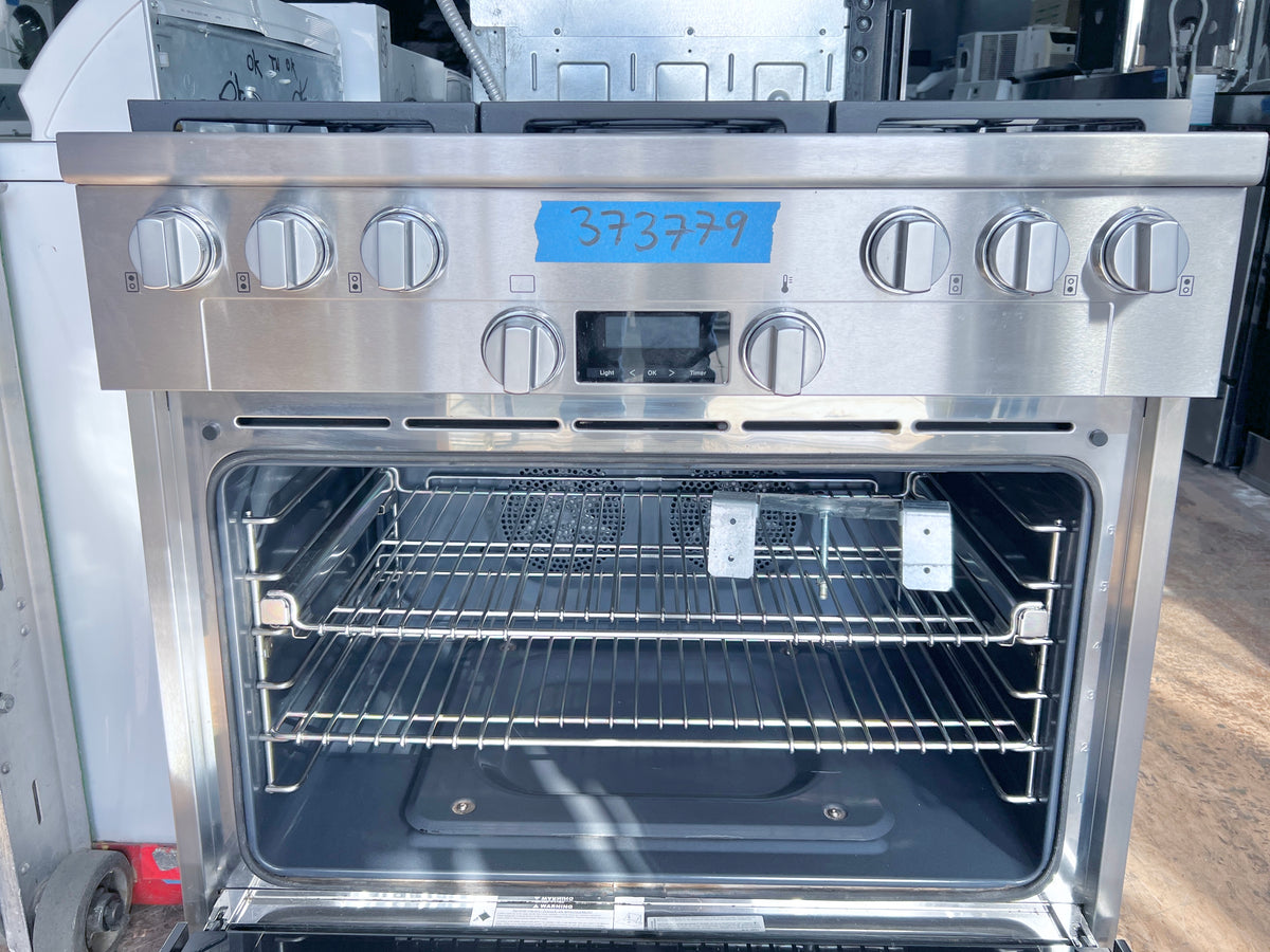 Miele 36 inch HR1134G Gas Range 6 Burners, Simmer, Convection Oven, Stainless Steel  , 373779