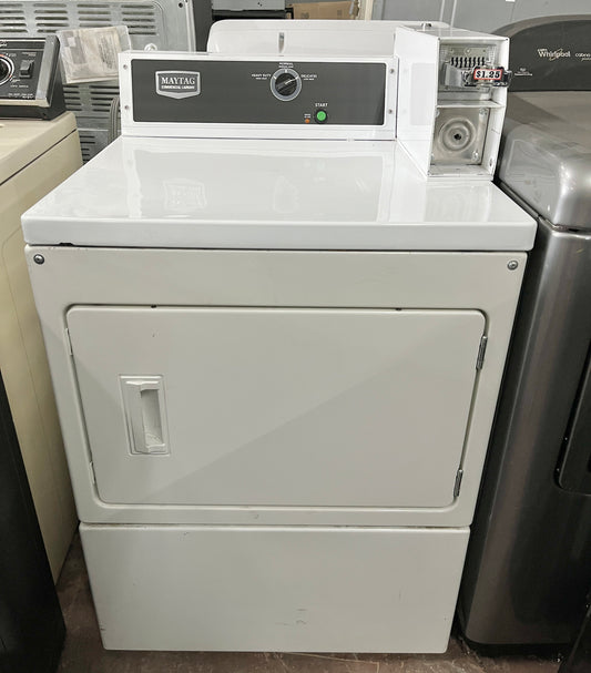 Maytag Commercial Laundry  MDG18CSAWW 27 Inch Commercial Gas Dryer 7.4 cu. ft. Capacity, 3 Dry Cycles, 230 CFM, Accu Trac Audit System, Coin-Slide Ready Large Capacity Metal Mesh Filter , 101207