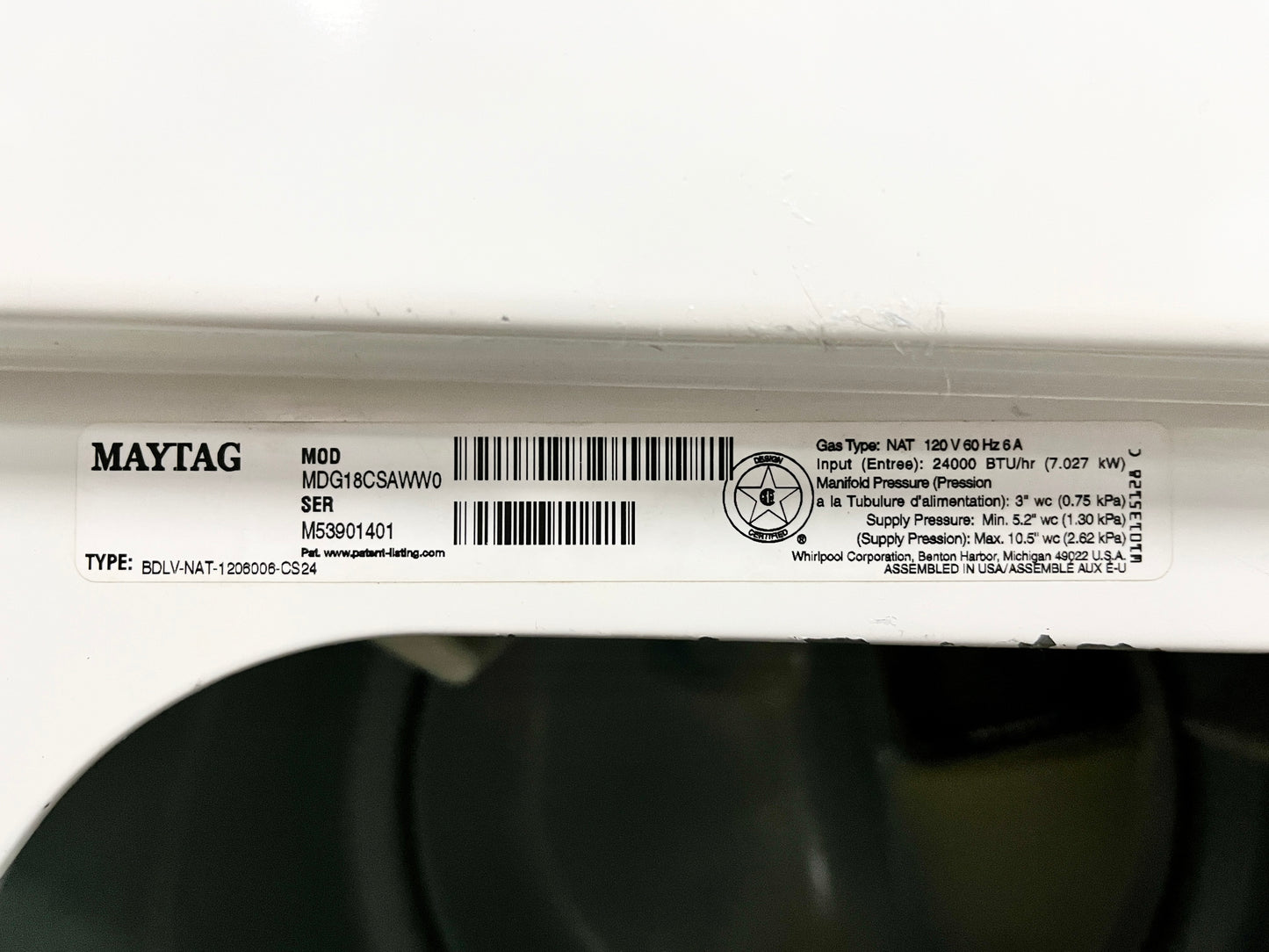 Maytag Commercial Laundry  MDG18CSAWW 27 Inch Commercial Gas Dryer 7.4 cu. ft. Capacity, 3 Dry Cycles, 230 CFM, Accu Trac Audit System, Coin-Slide Ready Large Capacity Metal Mesh Filter , 101207