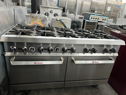 IR-10-60 IKON 60 Inch Commercial Gas Range 30K Btu Burners, 12" Cast Iron Grates, Porcelain Coated Oven Interior Door, Sides & Hearth, Stainless Steel Front, Back Riser & Lift Off Shelf, (6) 1" Adjustable Legs, Csa-Sanitation, Csa Flame, Csa Star, 369319