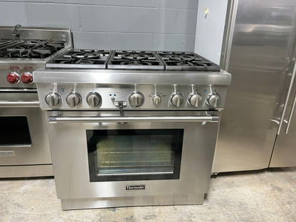 Thermador Pro Harmony Professional Series  PRG366GH 36 Inch Pro Style Gas Range Convection, Extra Low Simmer Burners, 6 Sealed Star Burners, 5.0 cu. ft. Oven, Continuous Grates, 3 Telescopic Racks, Halogen Lighting Sabbath , Natural Gas 101260