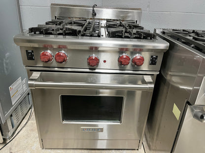 Wolf Pro Style 30 Inch Gas Range , Stainless Steel , Red Knobs, 4 Burners, Convection Oven, Used, 101262