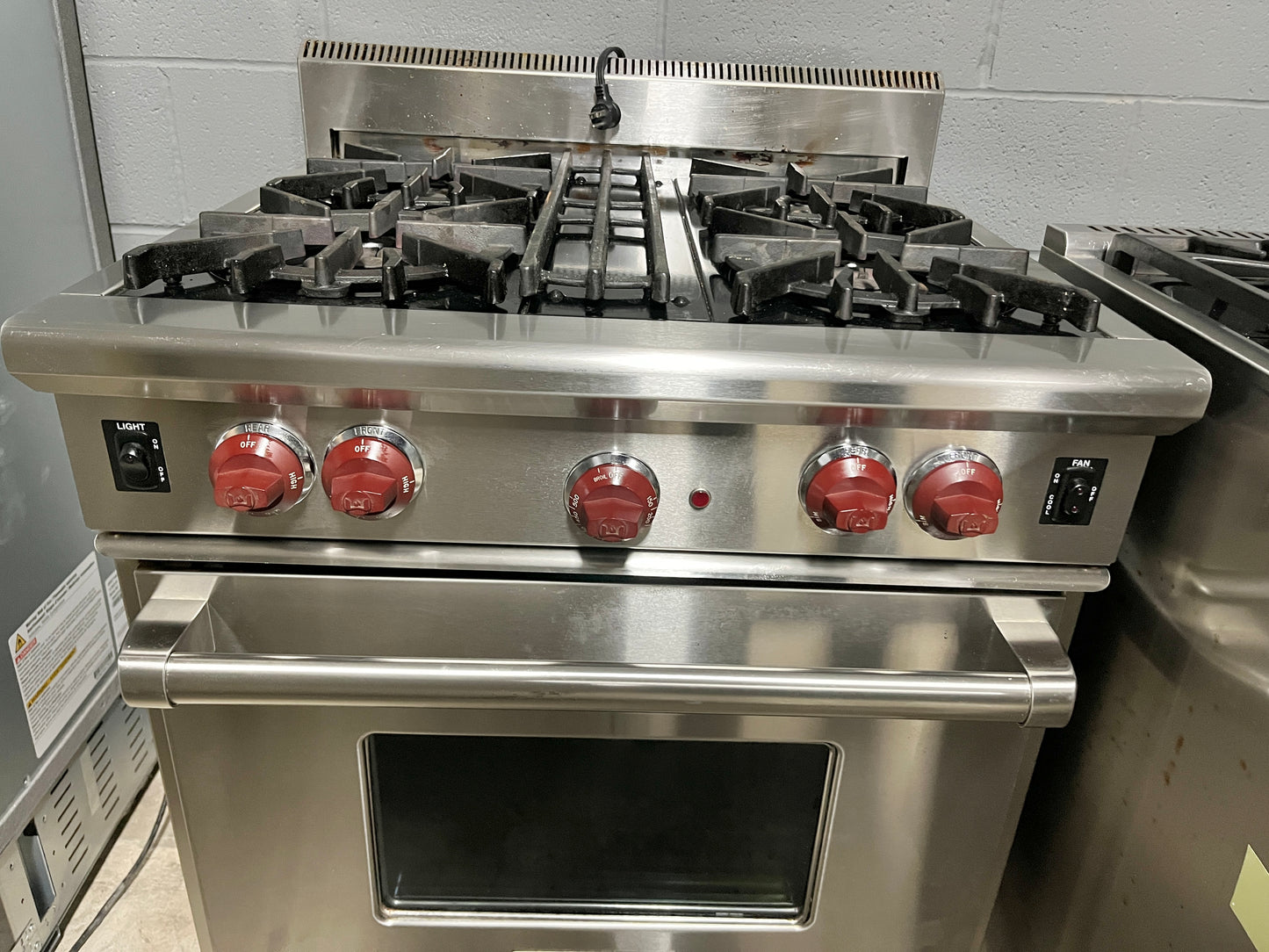 Wolf Pro Style 30 Inch Gas Range , Stainless Steel , Red Knobs, 4 Burners, Convection Oven, Used, 101262