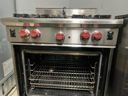 Wolf Pro Style 30 Inch Gas Range , Stainless Steel , Red Knobs, 4 Burners, Convection Oven, Used, 101262