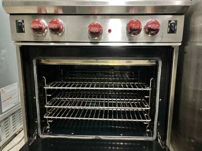 Wolf Pro Style 30 Inch Gas Range , Stainless Steel , Red Knobs, 4 Burners, Convection Oven, Used, 101262