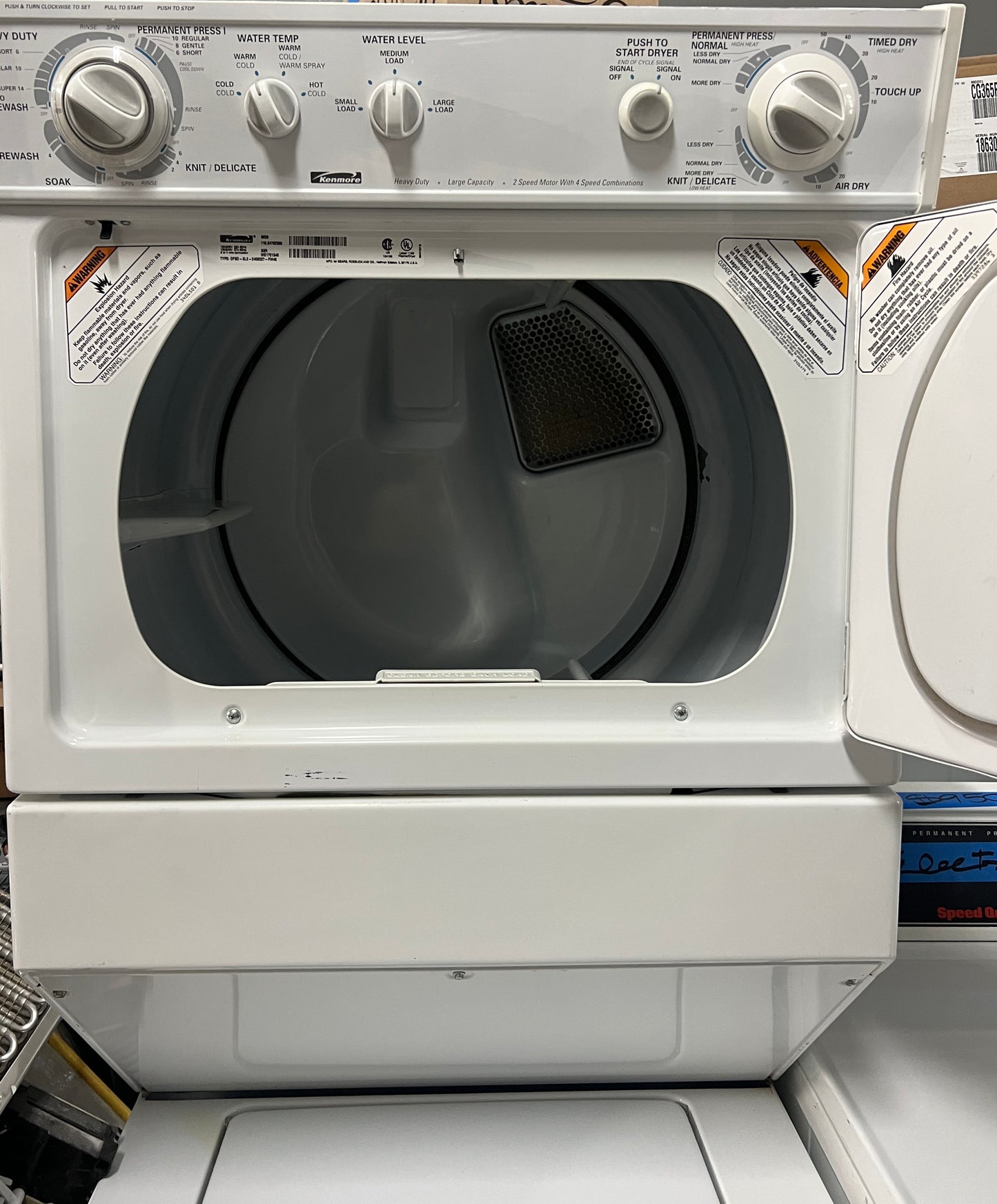 27" Kenmore Electric Dryer Laundry Center Stackable in White 999179
