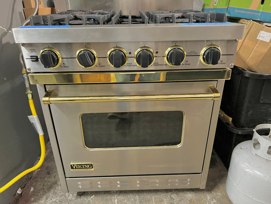 30 Inch Viking Professional Series VDSC3074BSSBR Dual-Fuel Gas Range 4 VSH Pro Sealed Burners Simmer, Convection, 8-Pass Electric Broiler Self-Clean Gold  Stainless Steel , 555002