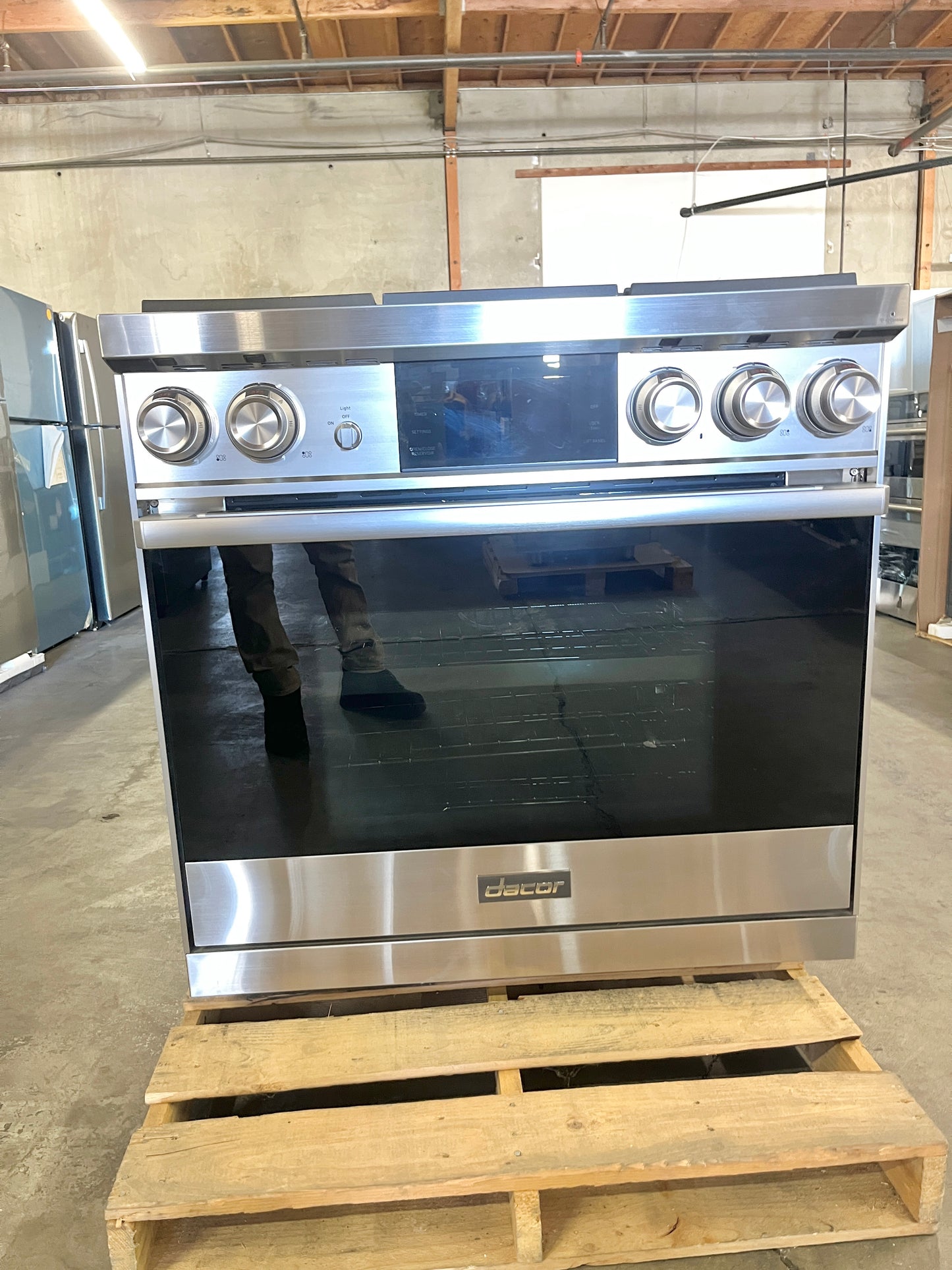 Dacor Contemporary  DOP36M94DLS 36 Inch Freestanding Professional Dual Fuel Gas Range , 4 Sealed Burners, 4.8 Cu. Ft. Oven, Steam Clean, Self Clean, Illumina Knobs, iQ Kitchen App, WiFi, Griddle, Stainless Steel