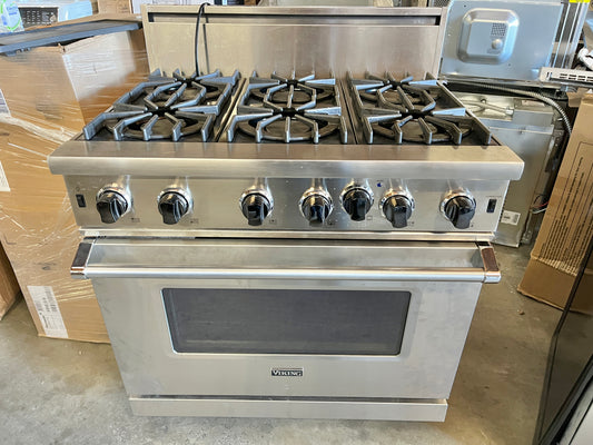 Viking 5 Series  VGIC53626BSS 36 Inch Professional Gas Range , 6 Open Burners, 5.1 Cu. Ft. Oven, Continuous Grates, Manual Clean,ProFlow Convection Air Baffle, VariSimmer Stainless Steel, Natural Gas