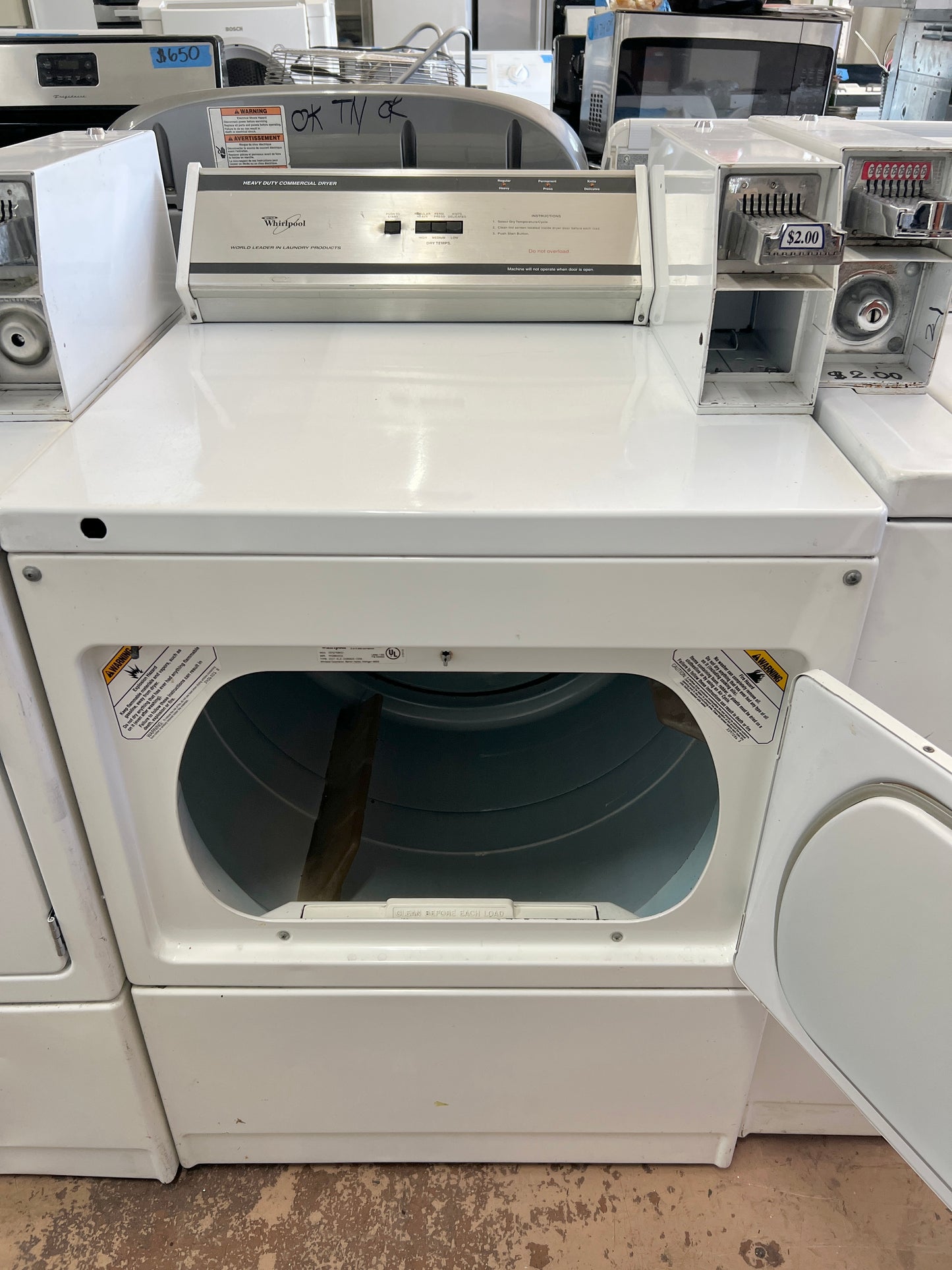 27 Inch Whirlpool Commercial Heavy Duty Coin Operated Front Load Electric 220V Dryer Machine in White , CEM2760KQ1,  444135