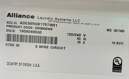 Speed Queen 27 Inch Non-Operated Residential  Front Load Electric 220V/240V Dryer Machine Commercial grade , White ADE3SRGS175TW01 , 444526