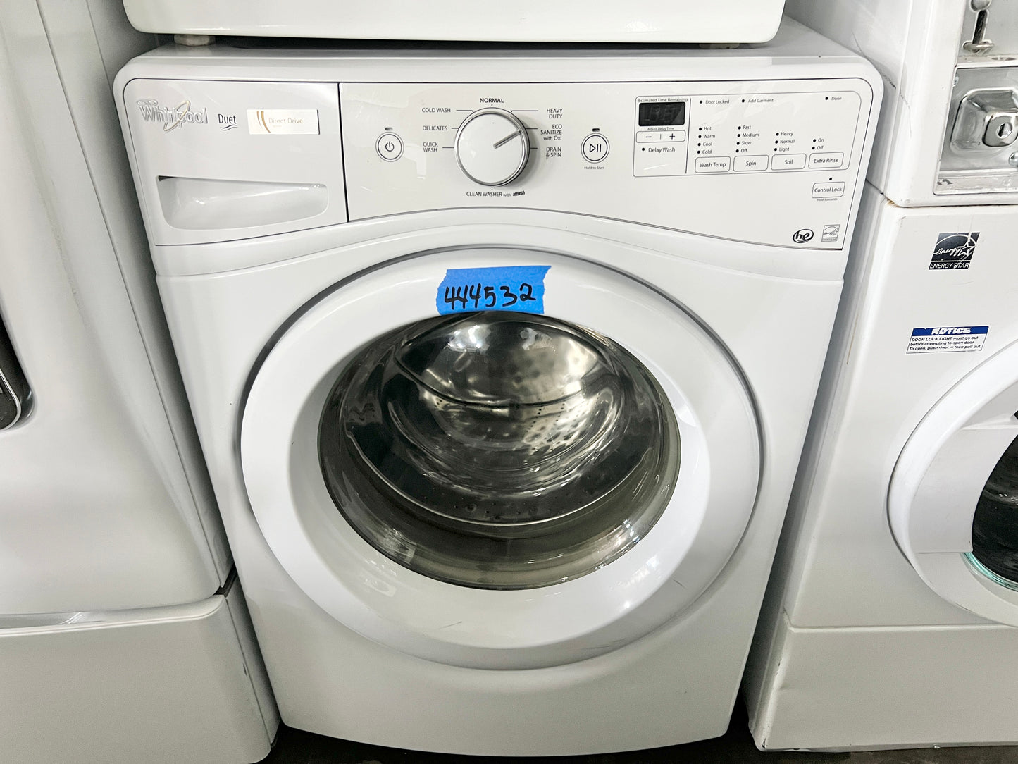 Whirlpool Duet  WFW72HEDW 27 Inch 4.2 cu. ft. Front Load Washer 8 Wash Cycles, 1,200 RPM, Quick Wash, Eco Sanitize,  Stainless Steel Wash Basket, ENERGY STAR , 444532