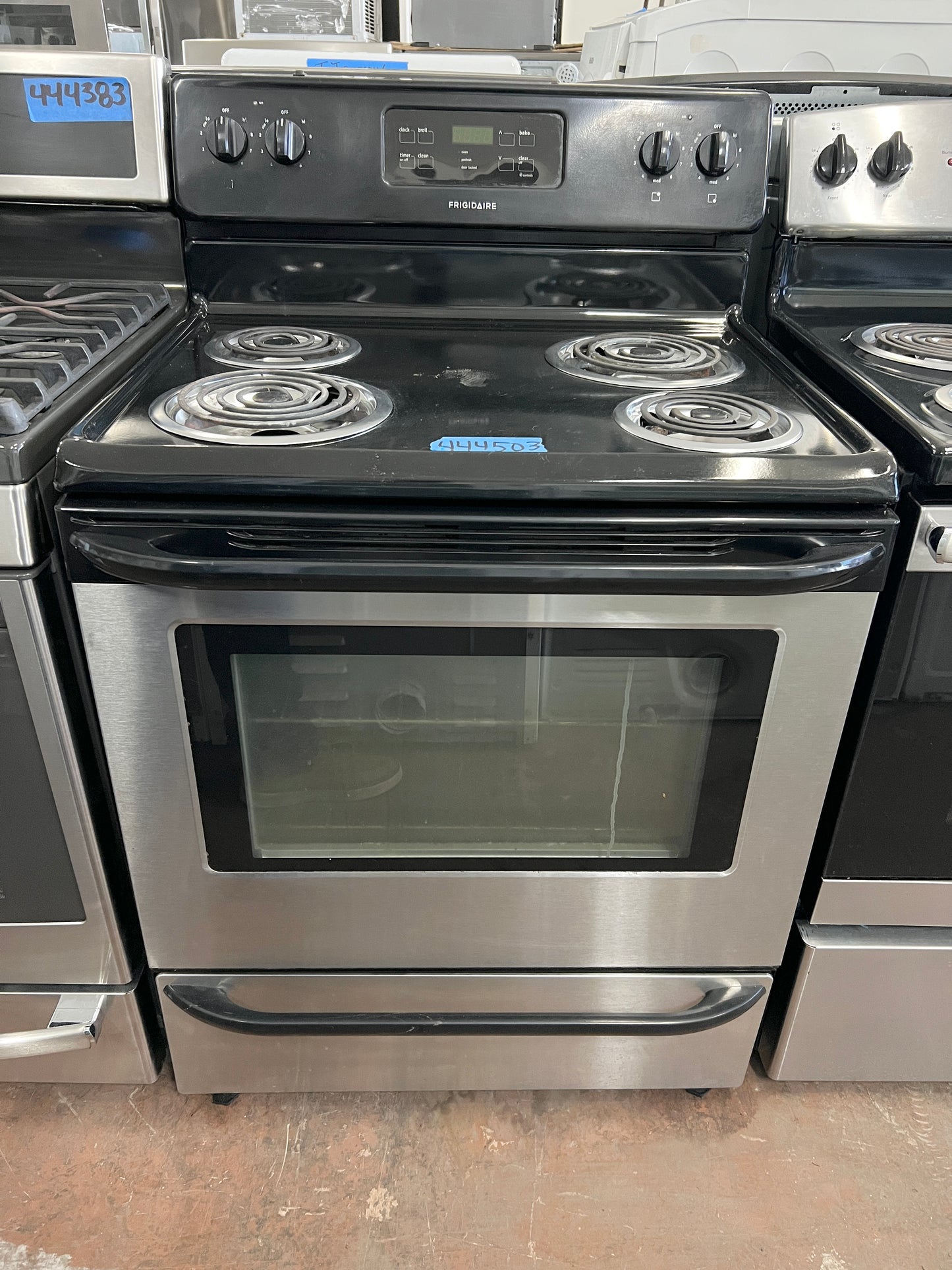 30 Inch Frigidaire  FFEF3015LS Electric Range with Auto Shut-Off, Timed Cook, Self Clean, 4 Coil Elements, 5.3 cu. ft. Oven, Extra Large Window, , Store-More Storage Drawer,  Oven, Stainless Steel , 444503