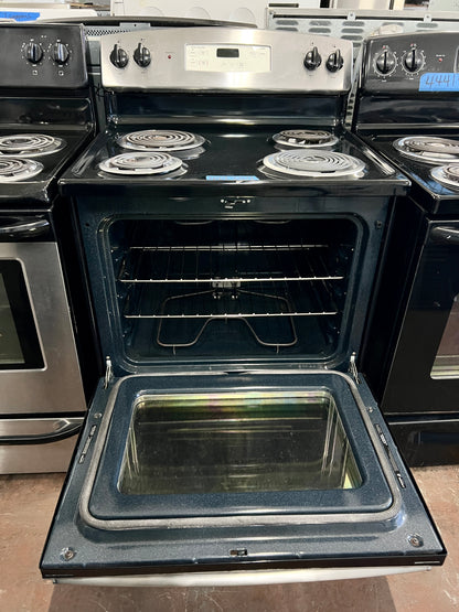 30 inch GE  JB255RK4SS  Electric Range 4 Coil Elements, 5.0 cu. ft. Conventional Oven, Dual 4-Pass Heating Elements, Certified Sabbath Mode, Delay Bake, Clock/Timer, Storage Drawer Self-Cleaning 444354
