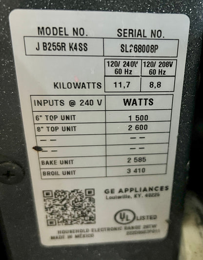 30 inch GE  JB255RK4SS  Electric Range 4 Coil Elements, 5.0 cu. ft. Conventional Oven, Dual 4-Pass Heating Elements, Certified Sabbath Mode, Delay Bake, Clock/Timer, Storage Drawer Self-Cleaning 444354