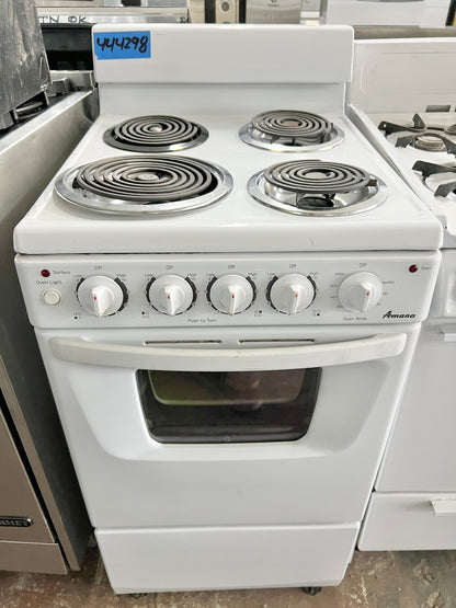 20 Inch Amana Electric Compact Range 4 Burner Coil Elements , Oven , White , Stove , 444298