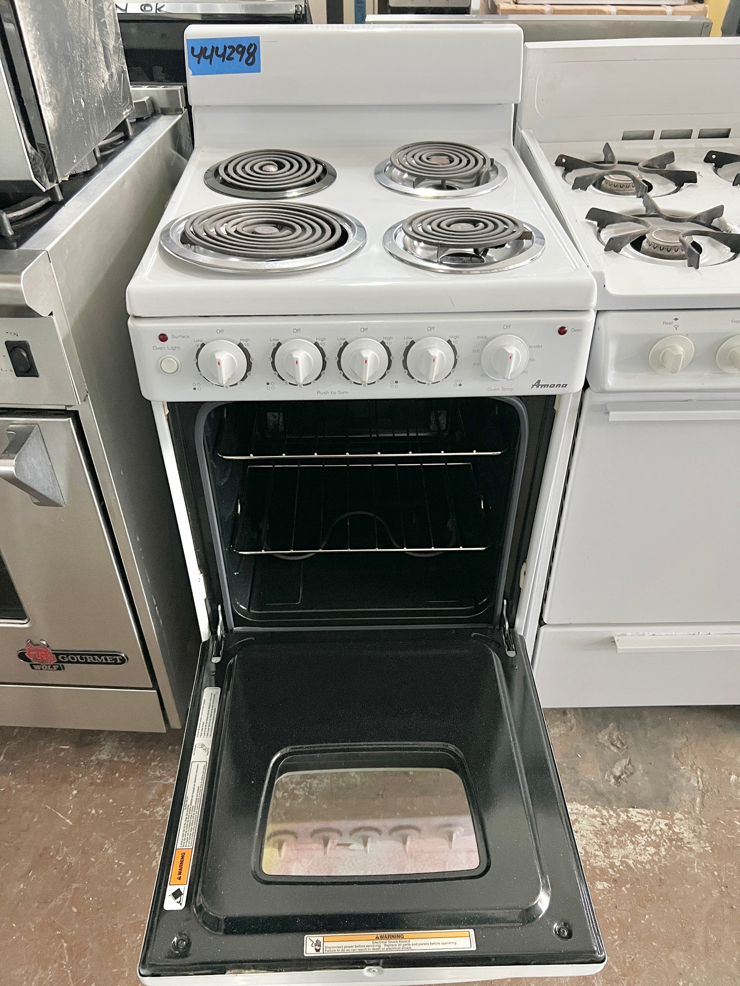 20 Inch Amana Electric Compact Range 4 Burner Coil Elements , Oven , White , Stove , 444298