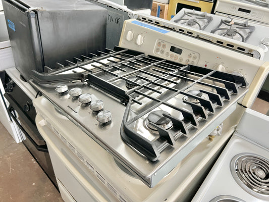 KitchenAid  KCGS350ESS Gas Cooktop 5 Sealed Burners, Continuous Grates, 17,000 BTU Multiflame Burner, Even-Heat™ Simmer Burner, Electronic Ignition, Multi-Finish Knobs, and ADA Stainless Steel 30 inch 444356
